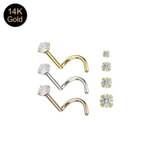 14K Gold Round Cubic Zirconia Nose Screw Set (22G, 20G & 18G)