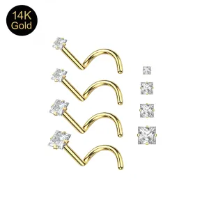 14K Gold Square CZ Jeweled Nose Screw