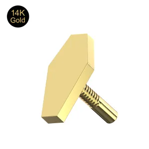 14K solid gold tiny coffin attachment top showing high-polish front and internally threaded post.