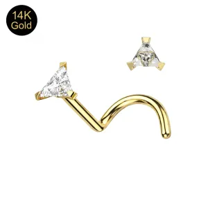14K Gold Triangle Jeweled Nose Screw