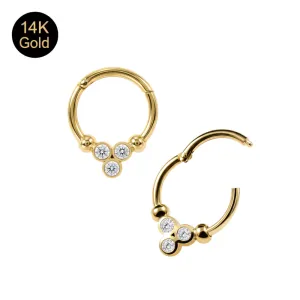 14K Solid Gold Trinity Bezel Round CZ Hinged Segment Clicker Ring | 18G 8mm
