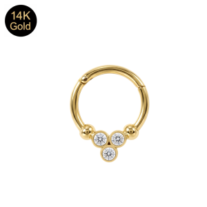 14K Solid Gold Trinity Bezel Round CZ Hinged Segment Clicker Ring | 18G 8mm