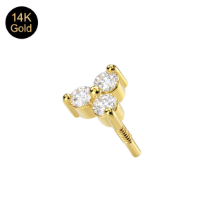 14K Solid Gold Internal Thread Triple Round CZ Trinity Attachment Top
