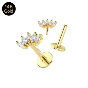 14K Solid Gold Internal Thread 5 Marquise CZ Crown Labret – Choice of Backing