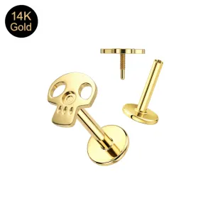 14K Solid Gold Gothic Sugar Skull Internally Threaded Labret | 18G