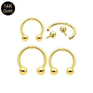 14K Solid Yellow Gold Internally Threaded Horseshoe Circular Barbell | 16G