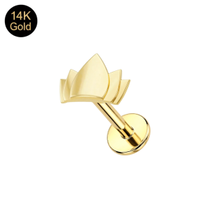 14K Solid Gold Internally Threaded Lotus Flower Labret Piercing | 16G