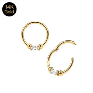 14K Solid Gold Prong-Set Baguette CZ Hinged Segment Clicker Ring | 18G 8mm