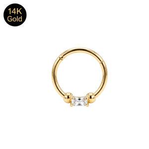 14K Solid Gold Prong-Set Baguette CZ Hinged Segment Clicker Ring | 18G 8mm