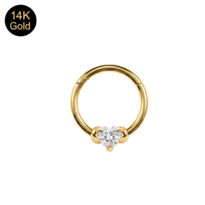 14K Solid Gold Prong-Set Heart CZ Hinged Segment Clicker Ring | 18G 8mm