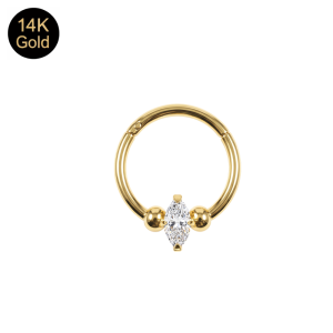 14K solid gold prong-set marquise Swiss machine-cut CZ hinged segment clicker ring 18G 8mm SEG191-14K