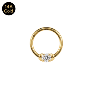 14K Solid Gold Prong-Set Round CZ Hinged Segment Clicker Ring | 18G 8mm