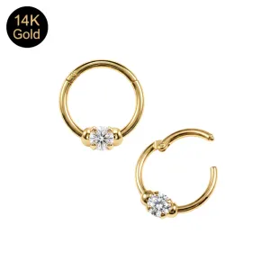 14K Solid Gold Prong-Set Round CZ Hinged Segment Clicker Ring | 18G 8mm