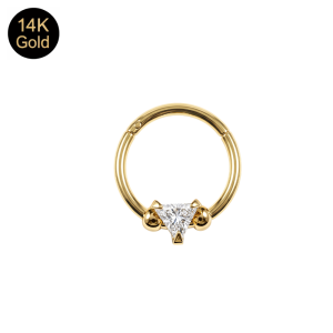 14K Solid Gold Prong-Set Triangle CZ Hinged Segment Clicker Ring | 18G 8mm