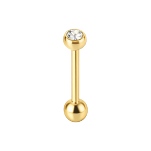 14K Solid Yellow Gold Internally Threaded Straight Barbell with CZ Jeweled Ball | 16G