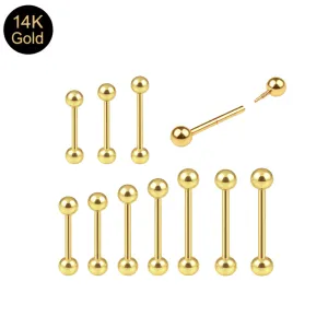 14K Solid Yellow Gold Internally Threaded Straight Tongue Barbell | 14G & 16G