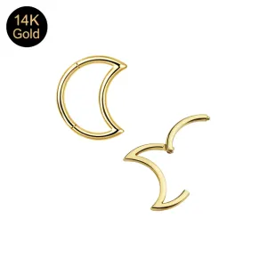 14K Solid Yellow Gold Crescent Moon Hinged Segment Clicker Ring | 16G