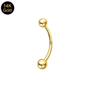 14K Solid Yellow Gold Internally Threaded Curved Barbell Eyebrow Ring | 16G