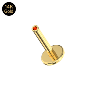 14K solid yellow gold flat back threadless labret post 16G with 3mm flat disc base