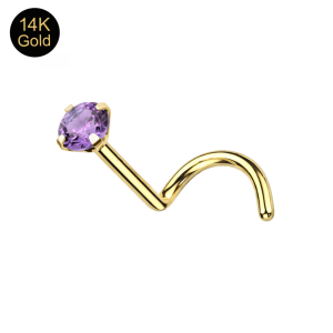 14K Solid Yellow Gold Claw-Set Natural Stone Screw Nose Stud | 22G