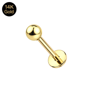 14K Solid Yellow Gold Threadless Ball Labret Piercing | 16G