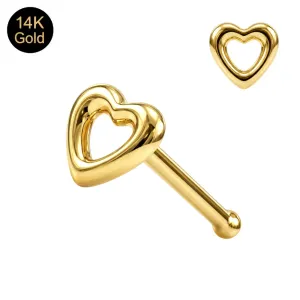 14K Yellow Gold Heart Cut Out Nose Bone Stud | 22G 6mm