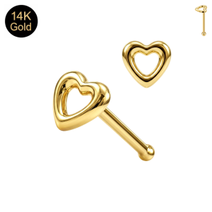 14K Yellow Gold Heart Cut Out Nose Bone Stud | 22G 6mm