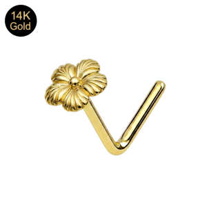 14K Solid Yellow Gold Frangipani Flower L-Bend Nose Stud (22G)
