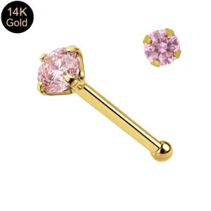 14K Gold Ball End Jeweled Nose Pin