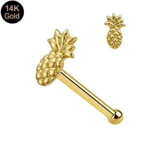 14K Gold Ball End Pineapple Nose Pin stud