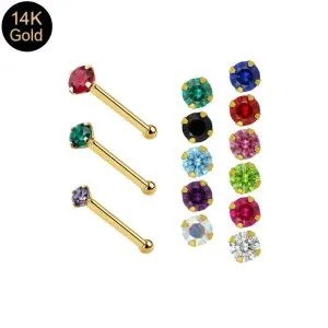 14K Gold Crystal Jeweled Ball End Nose Pin