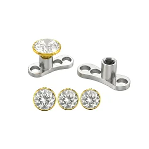 14K Gold Internally Threaded CZ Dermal Anchor Top with Titanium Base