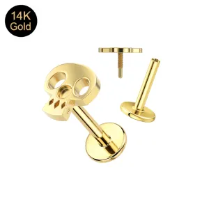 14K Solid Gold Gothic Skull Internally Threaded Labret – Choice of Base