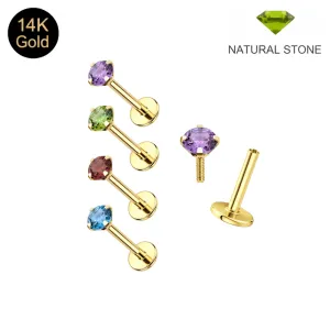 14K Solid Gold Natural Stone Internally Threaded Labret – 16G | 3mm