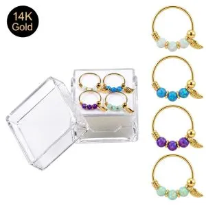 14K Solid Gold Opal Leaf Hoop Ring in display box | Different opal color