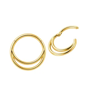14K Solid Yellow Gold Classic Double Layer Hinged Segment Clicker Ring | 16G