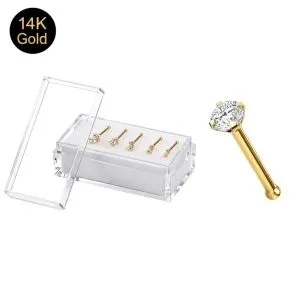 14K Solid Yellow Gold CZ Prong Setting Nose Stud - Different stone size