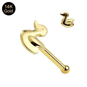 14K Solid Yellow Gold Duck Nose Stud 22G – Ball End Nose Pin