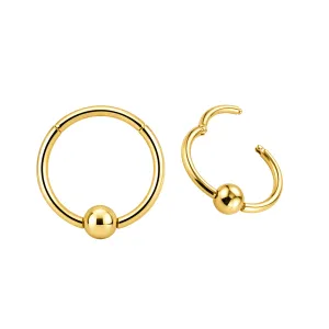 14K Solid Yellow Gold Fixed Bead Hinged Segment Clicker Ring | 18G