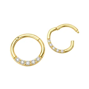 14K Solid Yellow Gold Oval CZ Jeweled Hinged Segment Clicker Ring | 16G