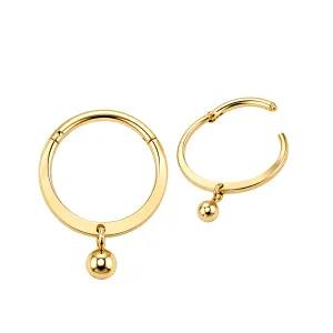 14K Solid Yellow Gold Oval Flat Profile Clicker with 3mm Dangle Ball | 16G