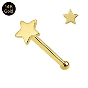 14K Solid Yellow Gold Star Nose Stud 22G – Ball End Nose Pin