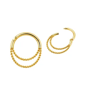 14K Solid Yellow Gold Twist Double Layer Rope Hinged Segment Clicker (16G/8mm)