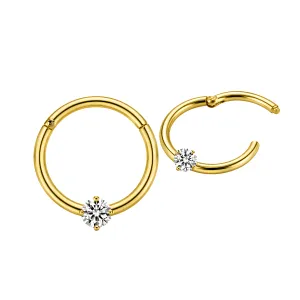 14K Yellow Gold 2mm Single Jeweled CZ Hinged Segment Clicker Ring | 18G