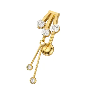 14K Yellow Gold Dangling Jeweled Navel Body Jewelry Ring