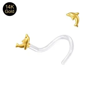 14K Yellow Gold Dolphin Nose Screw – BioFlex 18G Nose Stud
