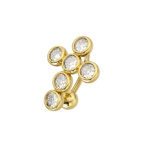 14K Yellow Gold Italian Horn With CZ Jeweled Belly Bar
