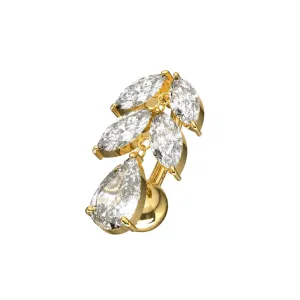 14K Yellow Gold Leaf Dangling Belly Bar