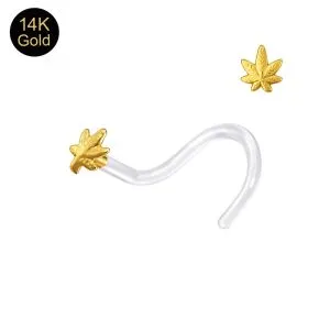 14K Yellow Gold Marijuana Leaf Nose Screw – BioFlex Nose Stud 18G