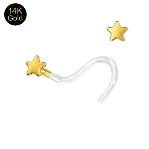14K Yellow Gold Star Nose Screw with Bio-Plast Stem – Star Nose Stud